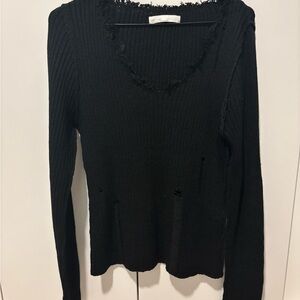 Black Distressed Knit Sweater